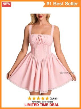 Cute Lace Corset Mini Dress Square Neck Backless A-Line